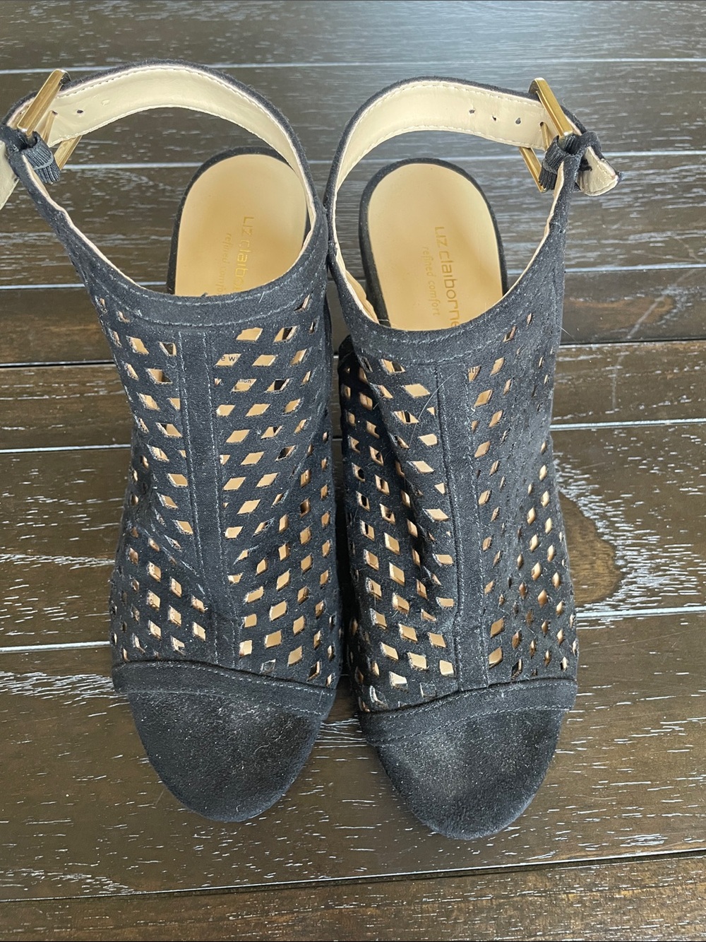 Liz Claiborne Black Cutout Peep-Toe Slingback Sandals